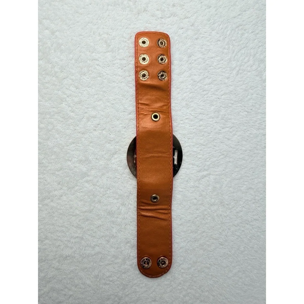 TORY BURCH Leather Logo Double Snap Cuff / Wrap Bracelet.